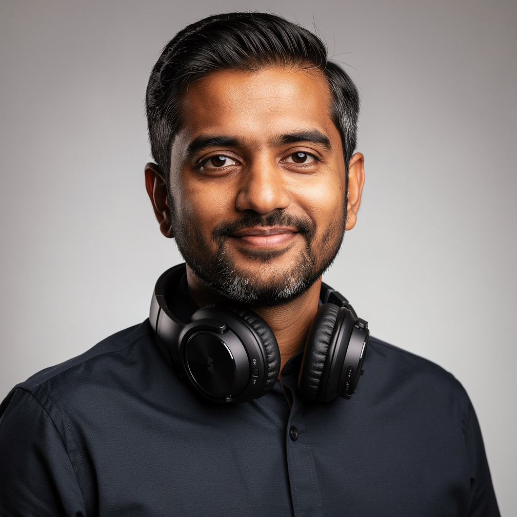 Portrait of a male sound design instructor with headphones