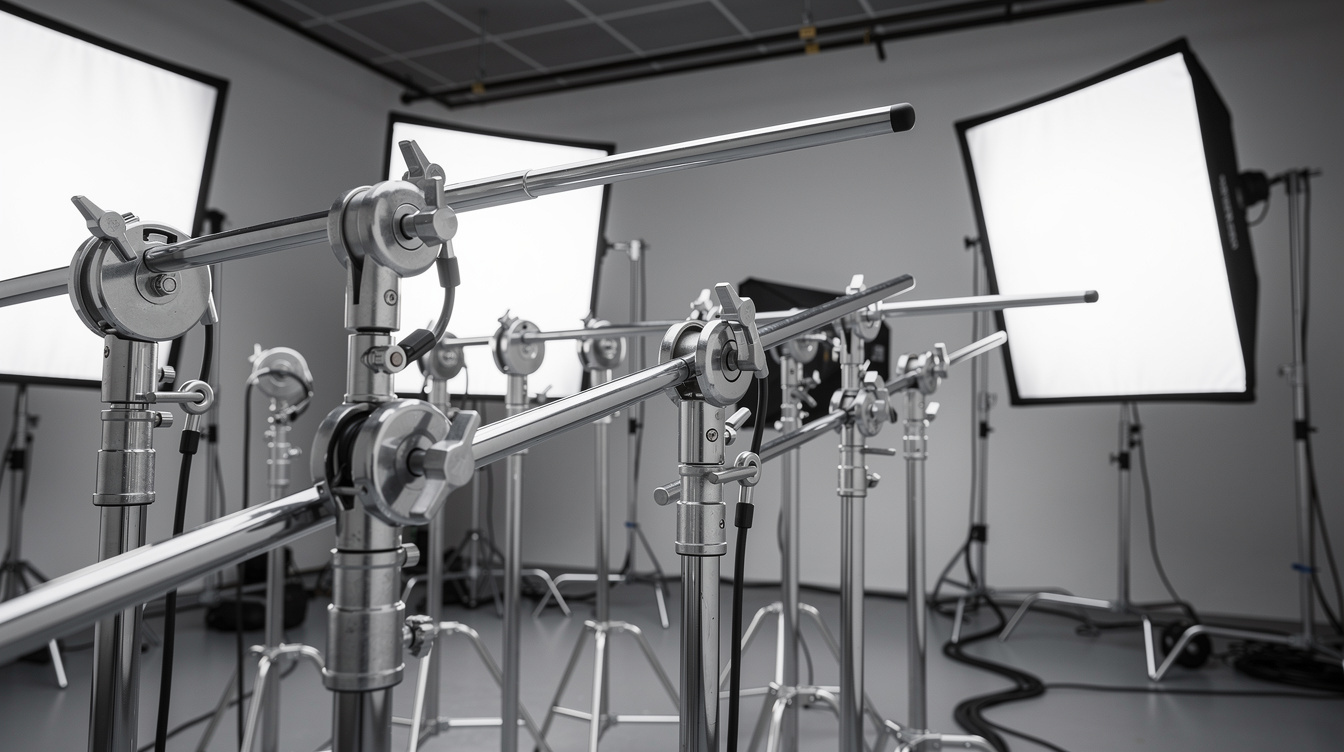 Softbox lighting rig set up inside a film studio